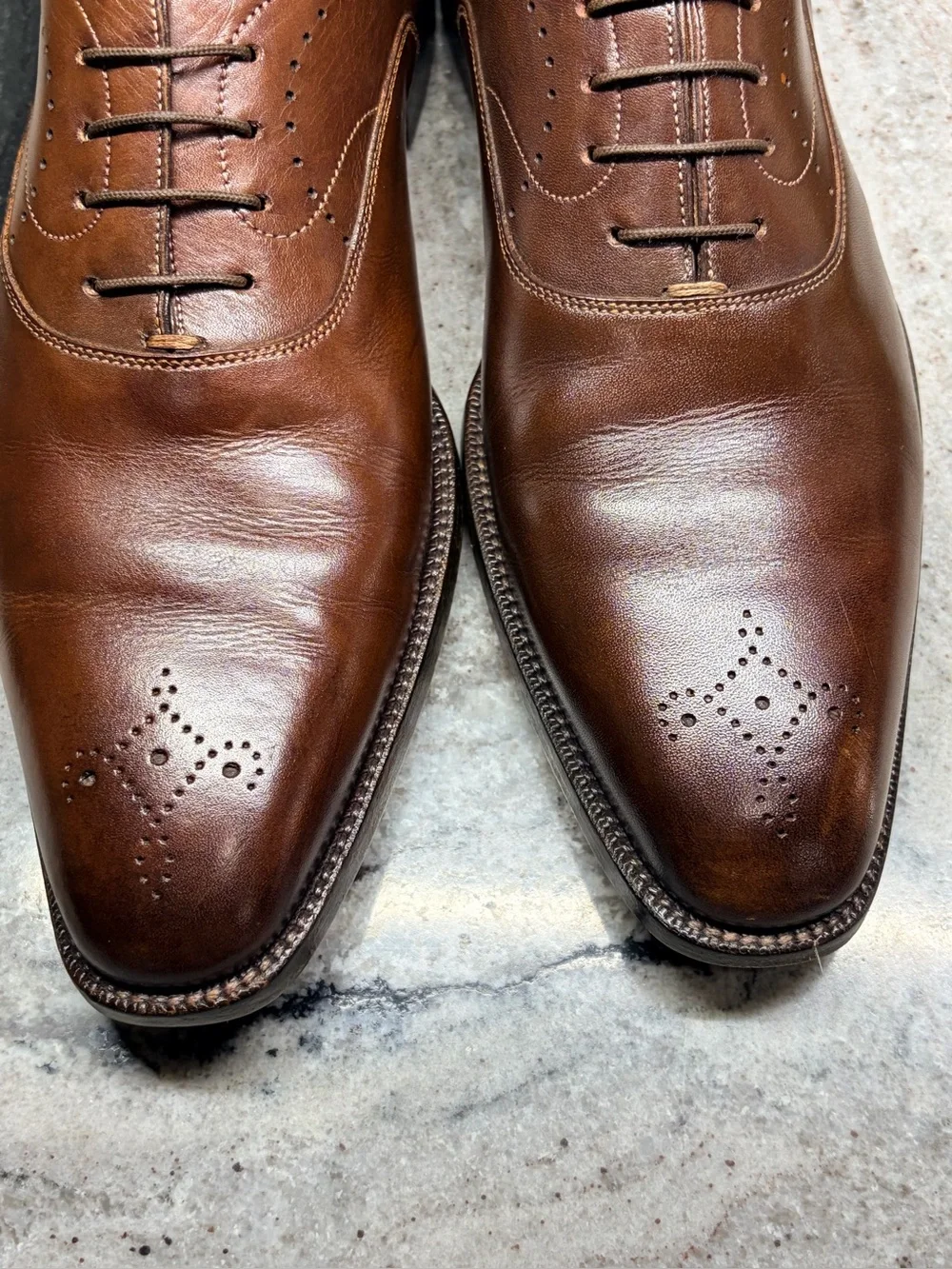 Santoni Men’s 10.5 Brown Leather Brogue Oxford Dress Shoes Italy UK 9.5